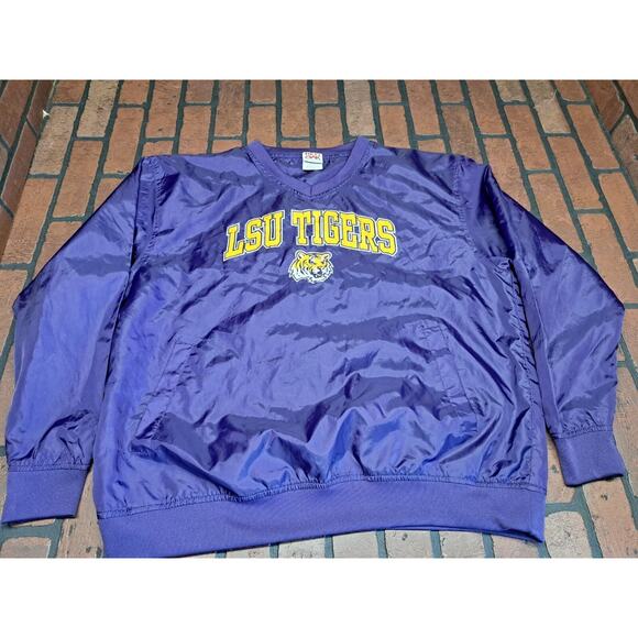 Vintage LSU Tiger Jacket Adult Large Pullover Windbreaker Purple Red Oak - Picture 1 of 3